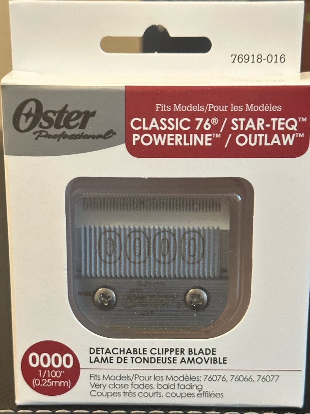 Oster Detachable Clipper Blade 0000 1/100” 0.25mm